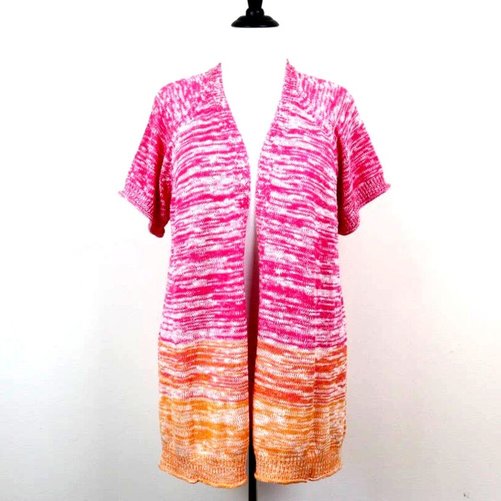 Lane Bryant Size 18/20 Open Cardigan Knit Sweater Ombre Pink Orange - Picture 2 of 11